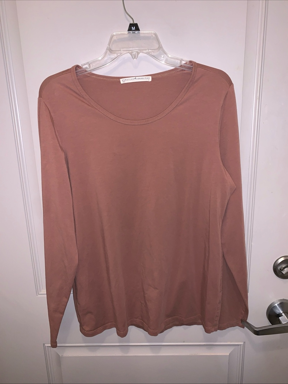 Peruvian Connection Women’s Brown Long Sleeve Scoop Neck Shirt Size XL